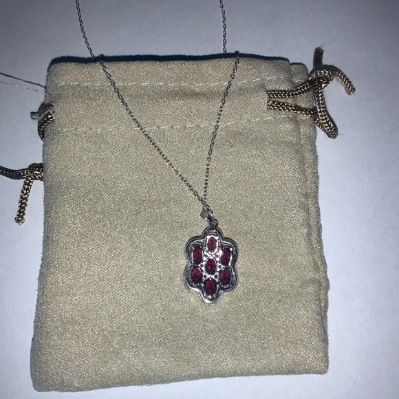Cubic Zirconia and Rhodolite oval pendant - Picture 3 of 5